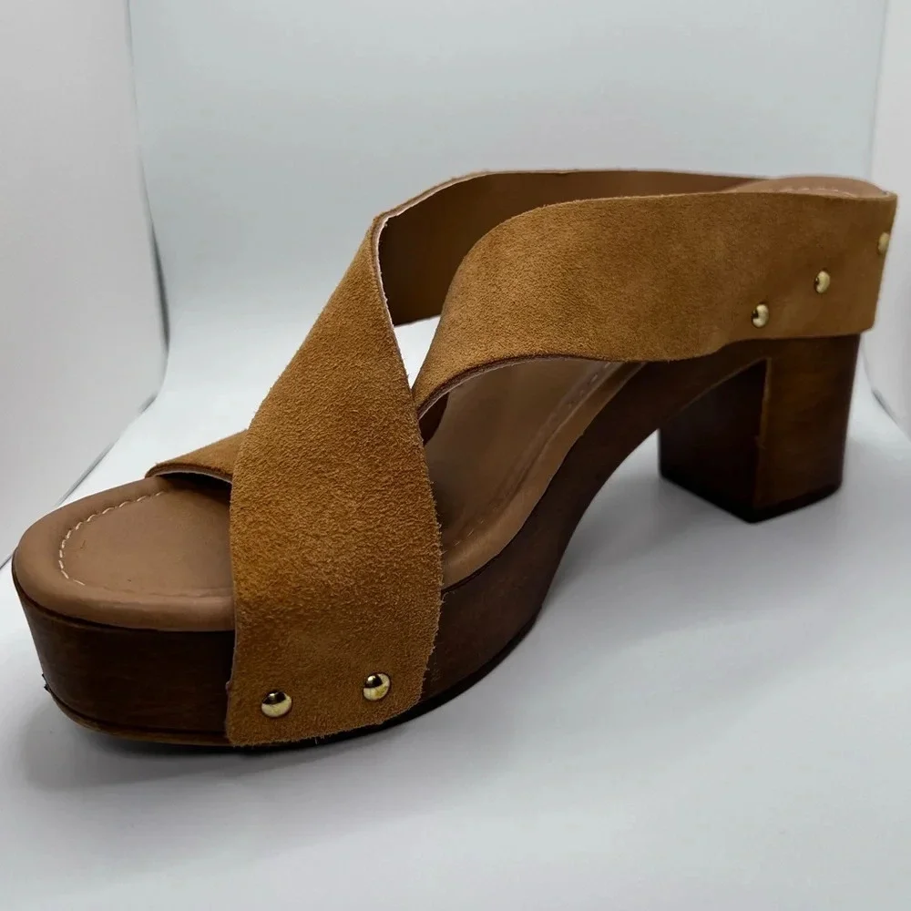 Mila Paoli Wood Block Heel Platform Sandals Suede Leather Made In Italy Size 10